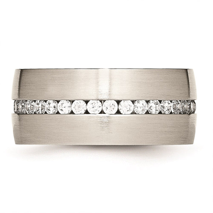 Women's Fashion Jewelry, Chisel Brand Stainless Steel Brushed and Polished CZ Ring