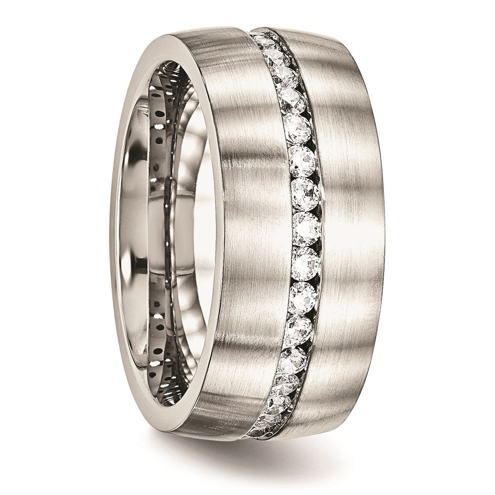 Women's Fashion Jewelry, Chisel Brand Stainless Steel Brushed and Polished CZ Ring