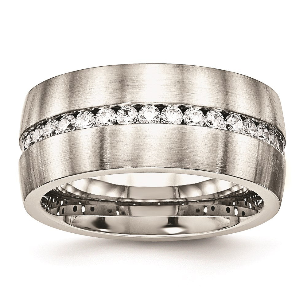 Women's Fashion Jewelry, Chisel Brand Stainless Steel Brushed and Polished CZ Ring