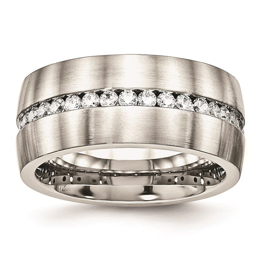 Women's Fashion Jewelry, Chisel Brand Stainless Steel Brushed and Polished CZ Ring