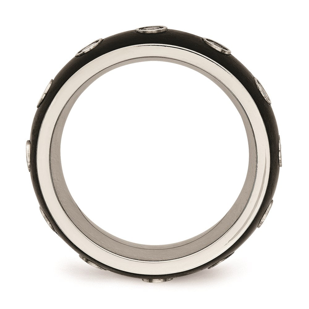 Unisex Fashion Jewelry, Chisel Brand Stainless Steel Brushed and Polished Black IP CZ Half Round Ring