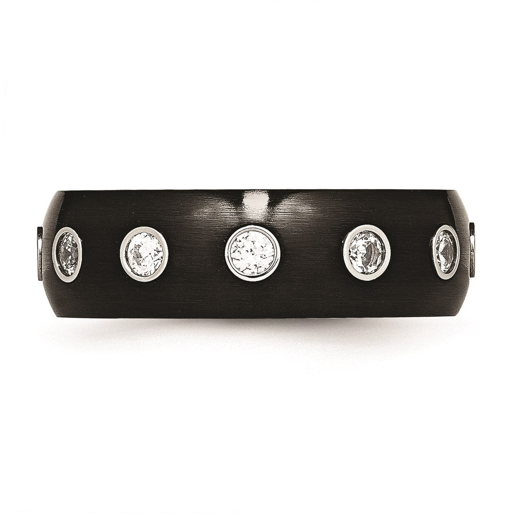 Unisex Fashion Jewelry, Chisel Brand Stainless Steel Brushed and Polished Black IP CZ Half Round Ring
