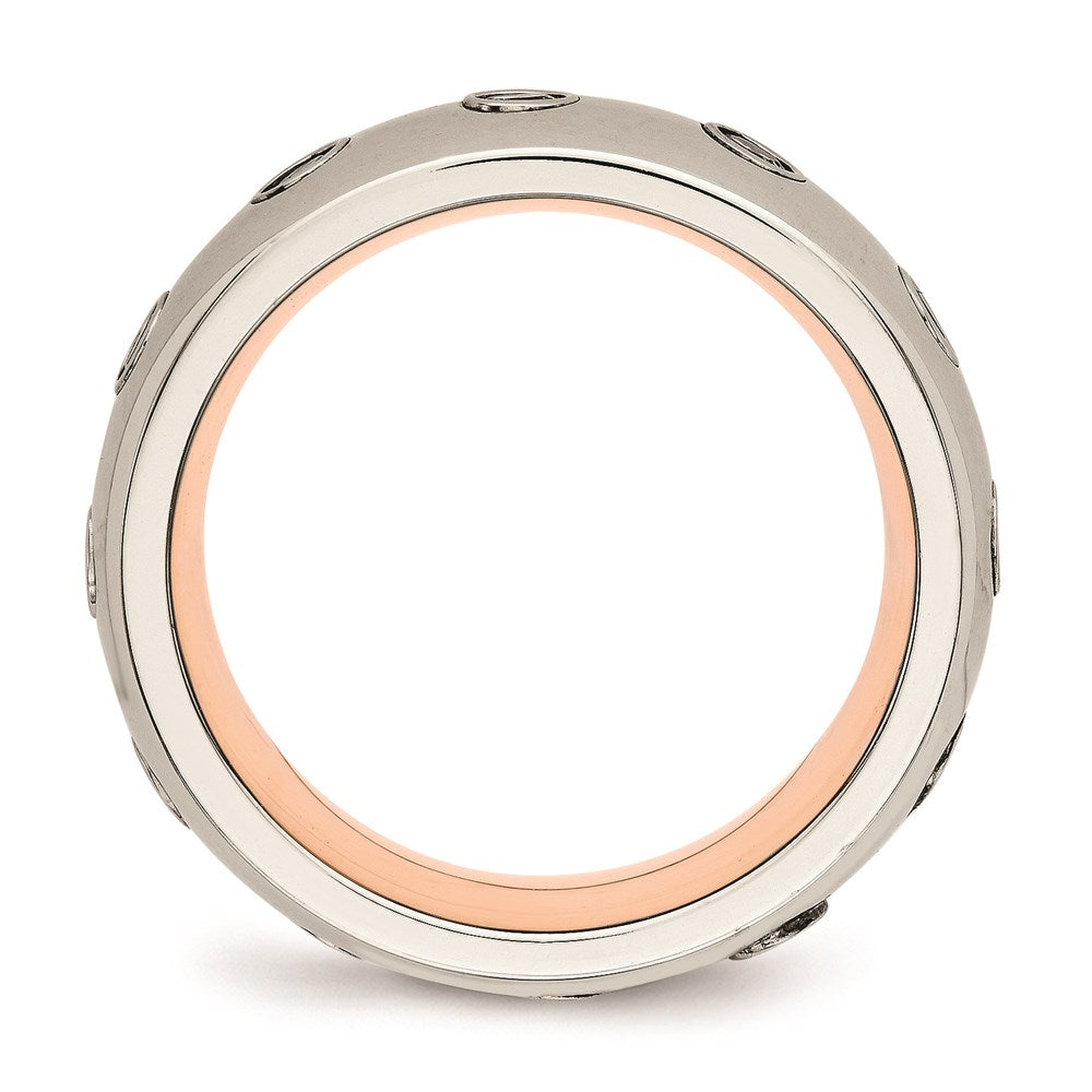 Unisex Fashion Jewelry, Chisel Brand Stainless Steel Polished Rose IP CZ Half Round Ring