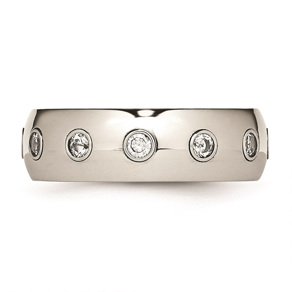 Unisex Fashion Jewelry, Chisel Brand Stainless Steel Polished Rose IP CZ Half Round Ring