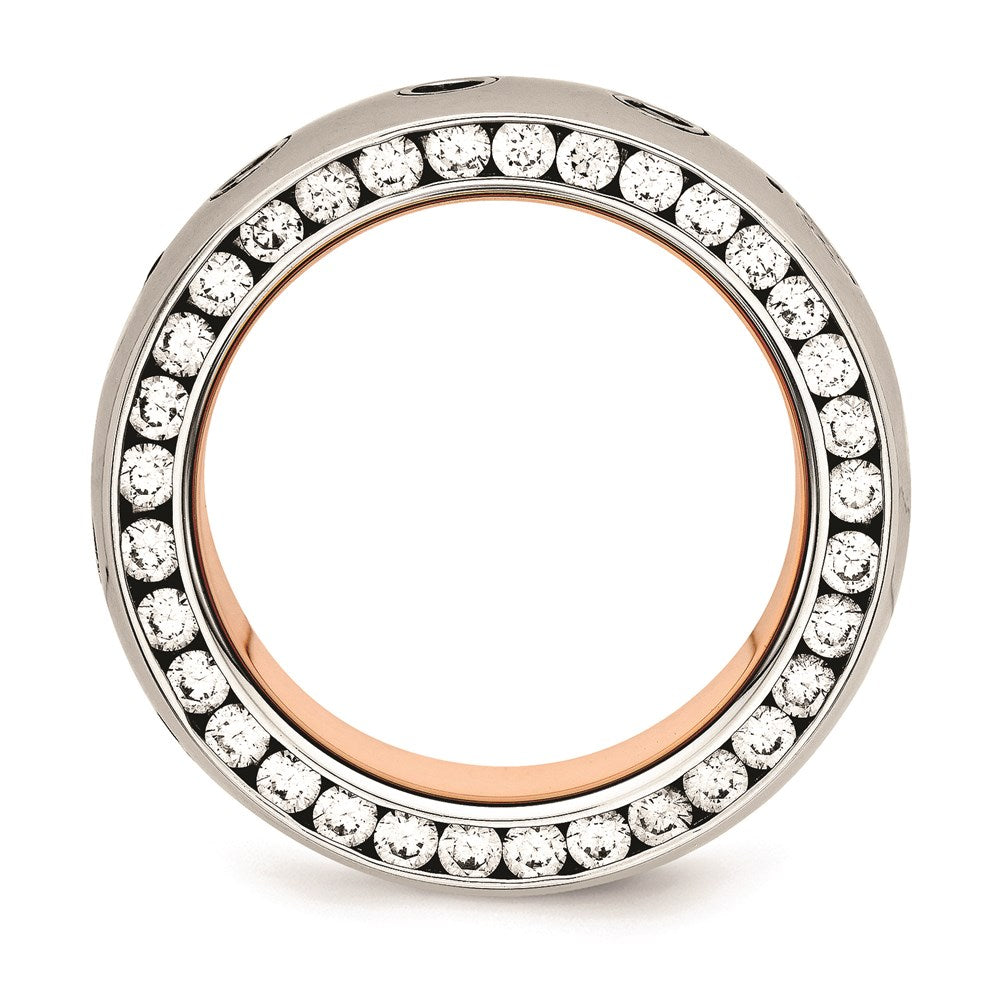 Unisex Fashion Jewelry, Chisel Brand Stainless Steel Polished Rose IP Plated CZ Inlay Ring