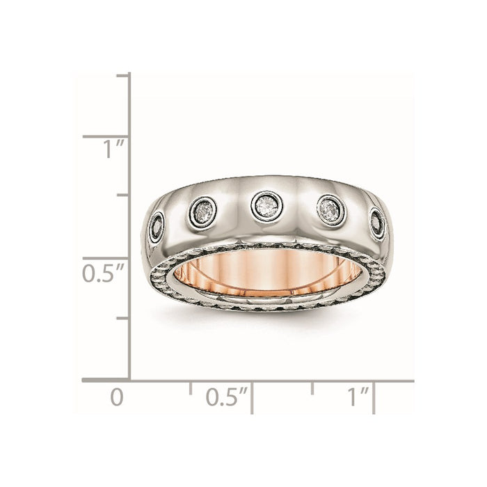 Unisex Fashion Jewelry, Chisel Brand Stainless Steel Polished Rose IP Plated CZ Inlay Ring