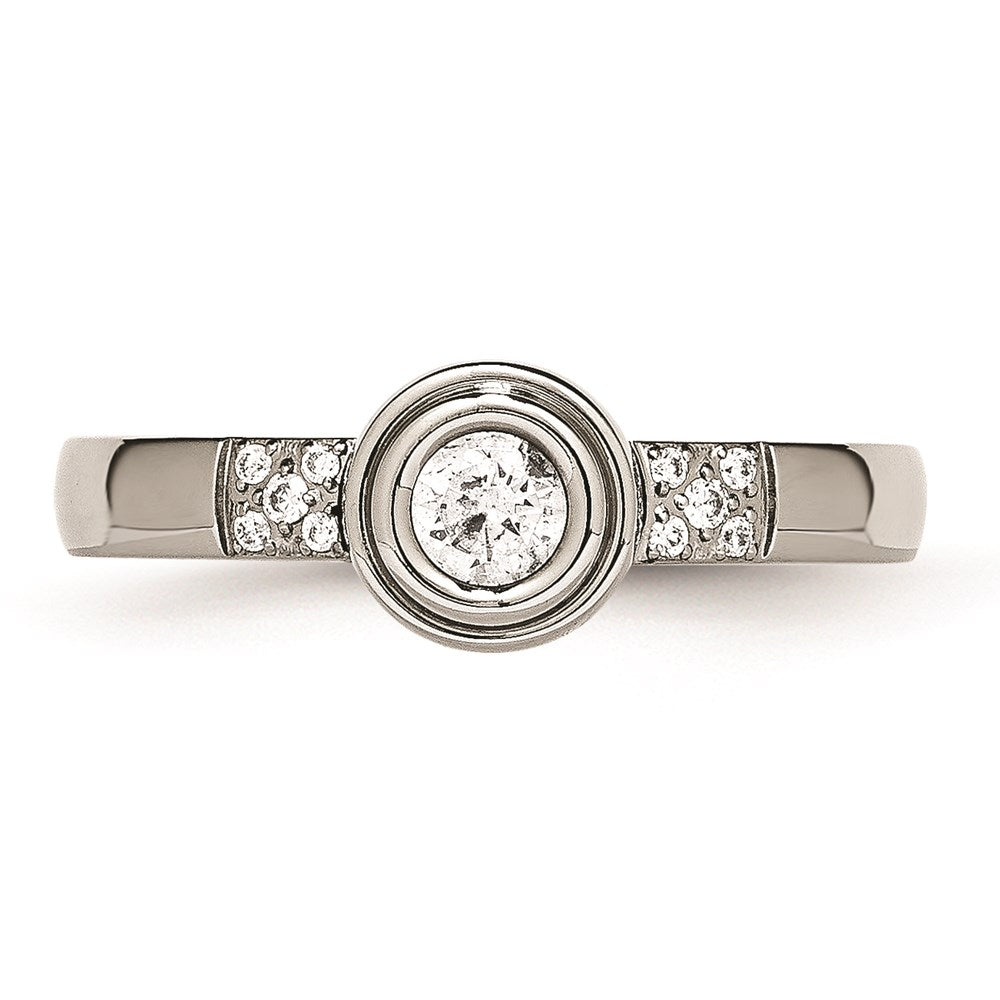 Women's Fashion Jewelry, Chisel Brand Stainless Steel Polished CZ Ring