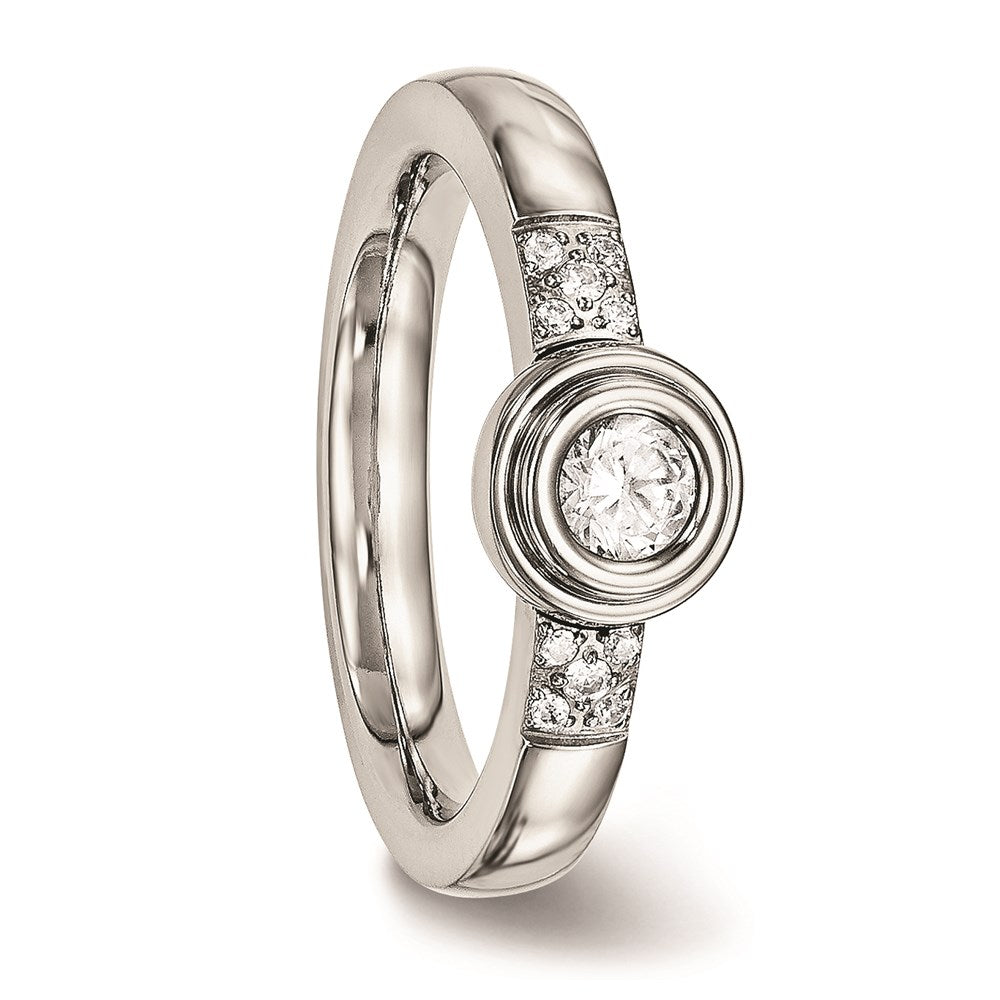 Women's Fashion Jewelry, Chisel Brand Stainless Steel Polished CZ Ring
