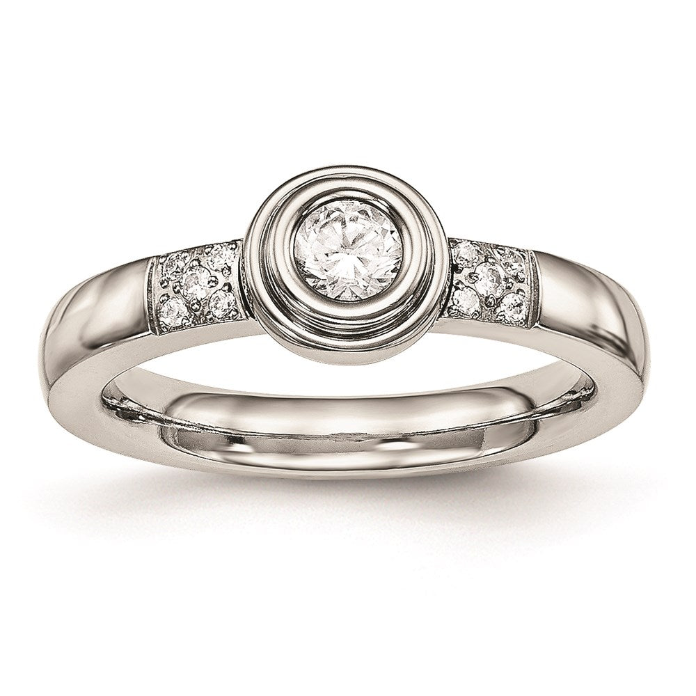 Women's Fashion Jewelry, Chisel Brand Stainless Steel Polished CZ Ring