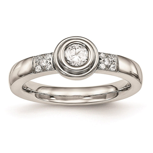 Women's Fashion Jewelry, Chisel Brand Stainless Steel Polished CZ Ring