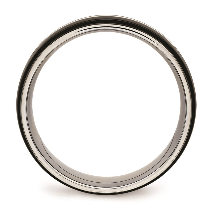 Unisex Fashion Jewelry, Chisel Brand Stainless Steel Polished Black IP Ridged Edged Ring