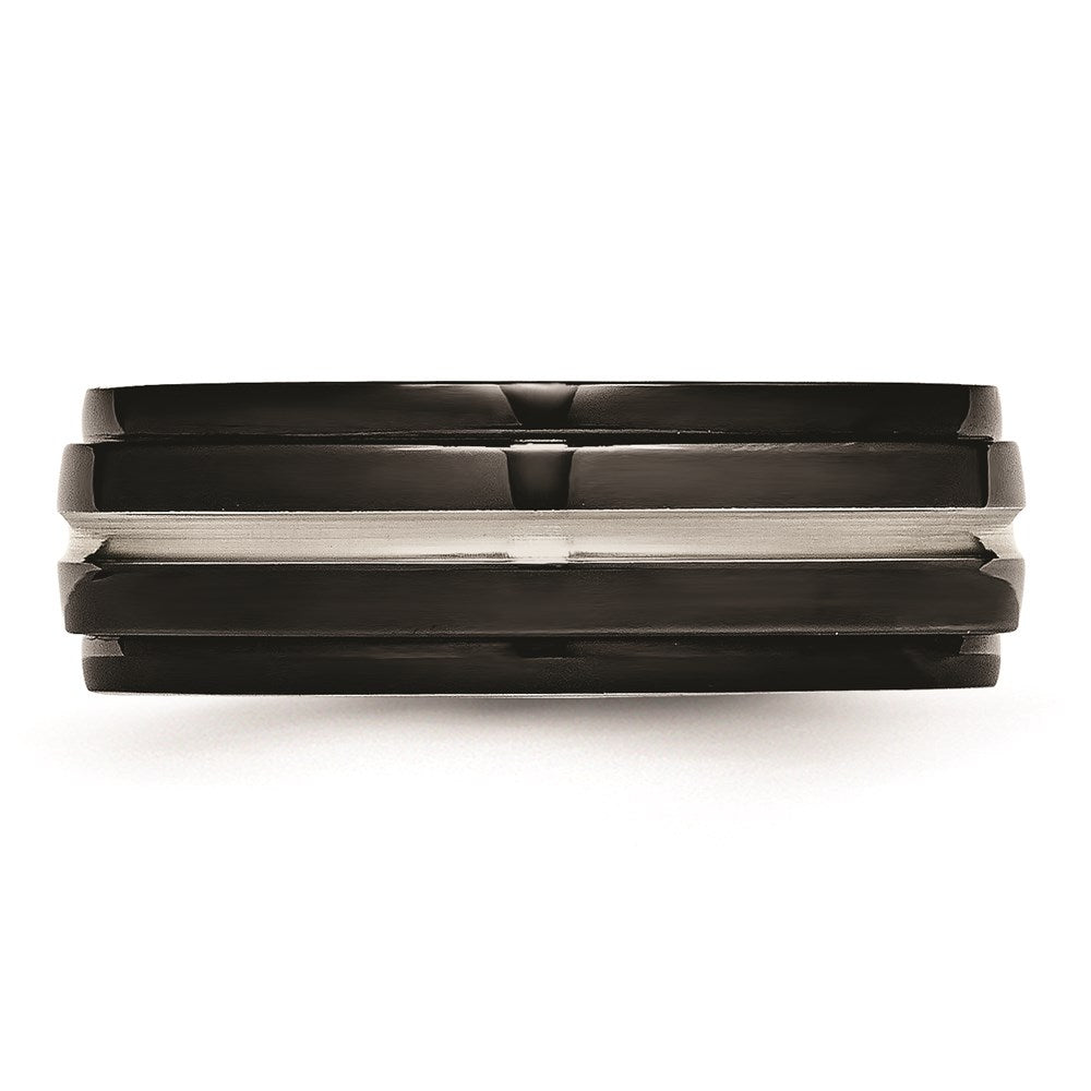Unisex Fashion Jewelry, Chisel Brand Stainless Steel Polished Black IP Ridged Edged Ring