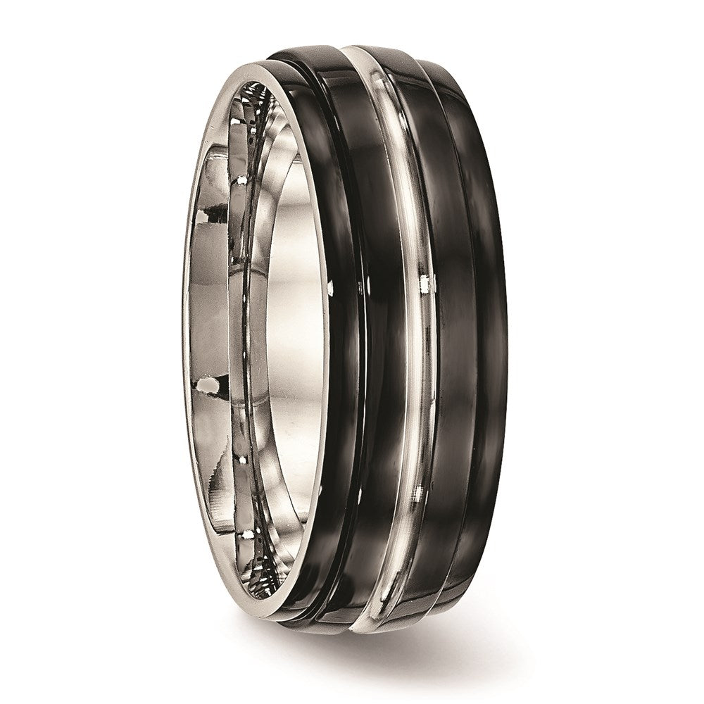 Unisex Fashion Jewelry, Chisel Brand Stainless Steel Polished Black IP Ridged Edged Ring