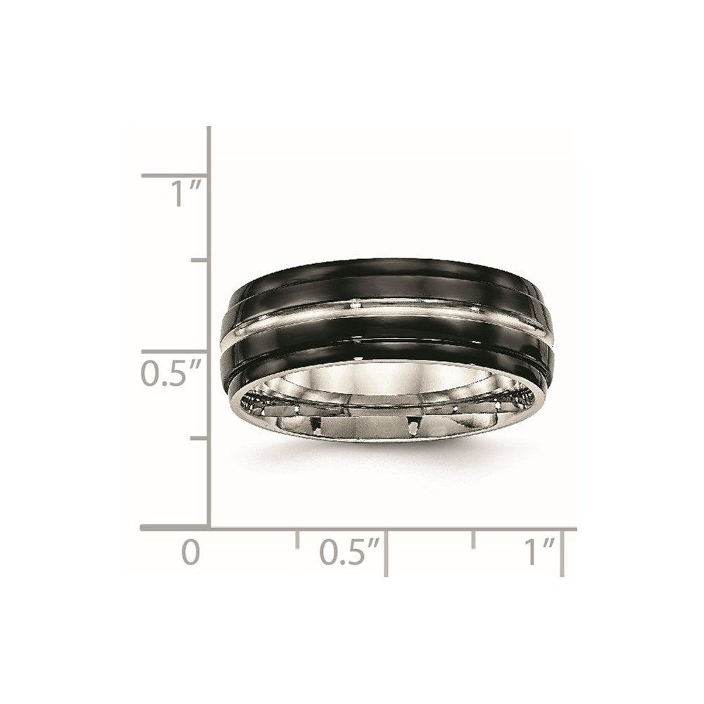 Unisex Fashion Jewelry, Chisel Brand Stainless Steel Polished Black IP Ridged Edged Ring