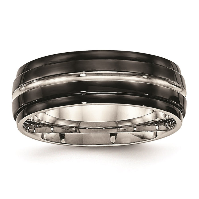 Unisex Fashion Jewelry, Chisel Brand Stainless Steel Polished Black IP Ridged Edged Ring