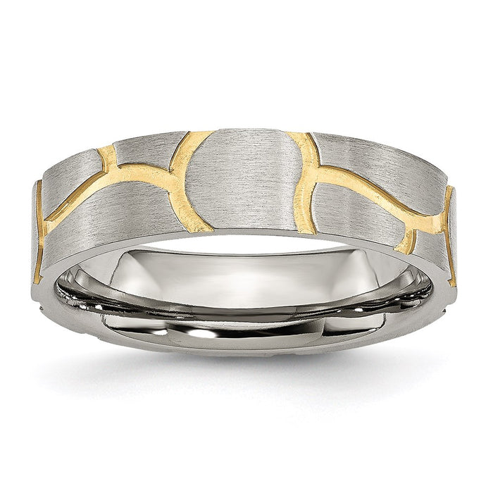Women's Fashion Jewelry, Chisel Brand Stainless Steel Grooved Yellow IP-plated Ladies 6mm Brushed Ring Band