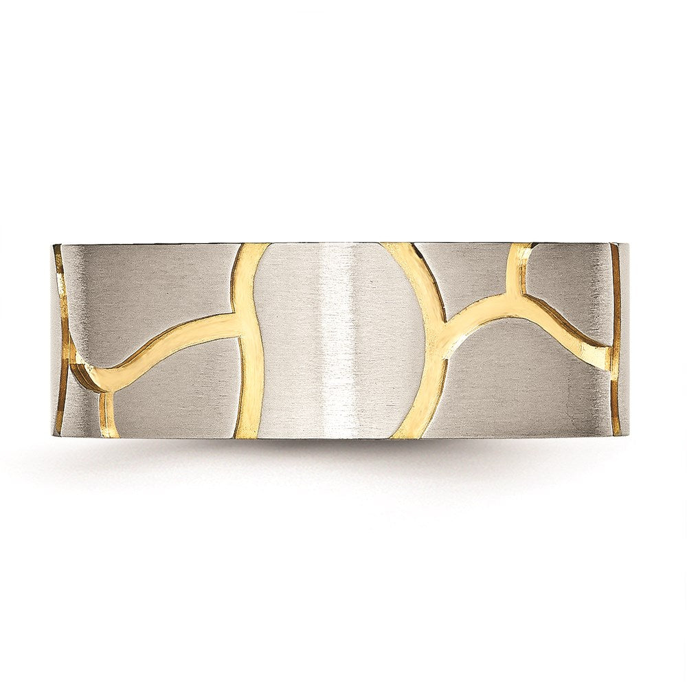 Men's Fashion Jewelry, Chisel Brand Stainless Steel Grooved Yellow IP-plated Mens 8mm Brushed Ring Band