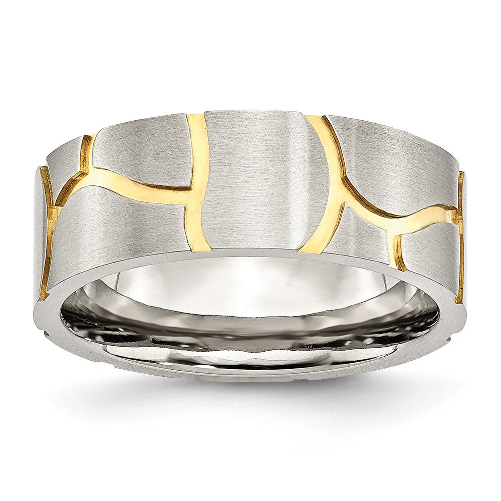 Men's Fashion Jewelry, Chisel Brand Stainless Steel Grooved Yellow IP-plated Mens 8mm Brushed Ring Band