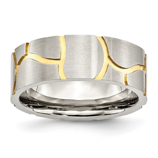 Men's Fashion Jewelry, Chisel Brand Stainless Steel Grooved Yellow IP-plated Mens 8mm Brushed Ring Band