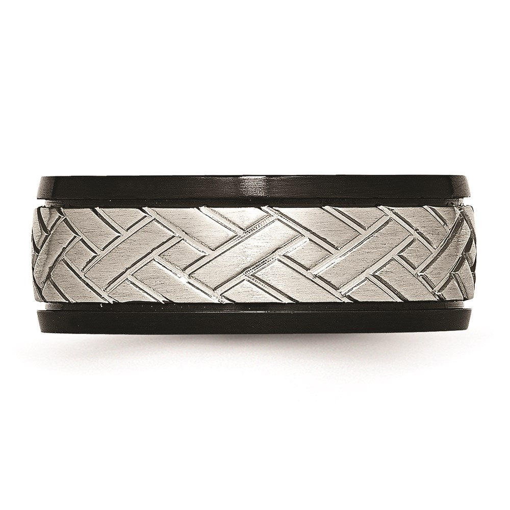 Unisex Fashion Jewelry, Chisel Brand Stainless Steel Brushed Black IP Grooved Ring