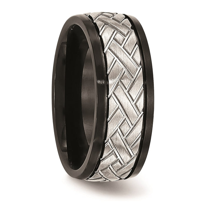 Unisex Fashion Jewelry, Chisel Brand Stainless Steel Brushed Black IP Grooved Ring