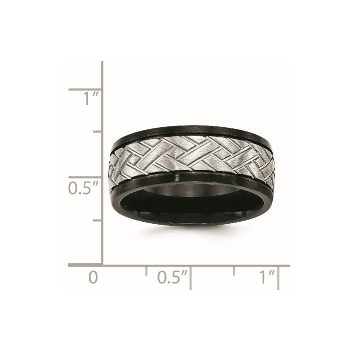 Unisex Fashion Jewelry, Chisel Brand Stainless Steel Brushed Black IP Grooved Ring