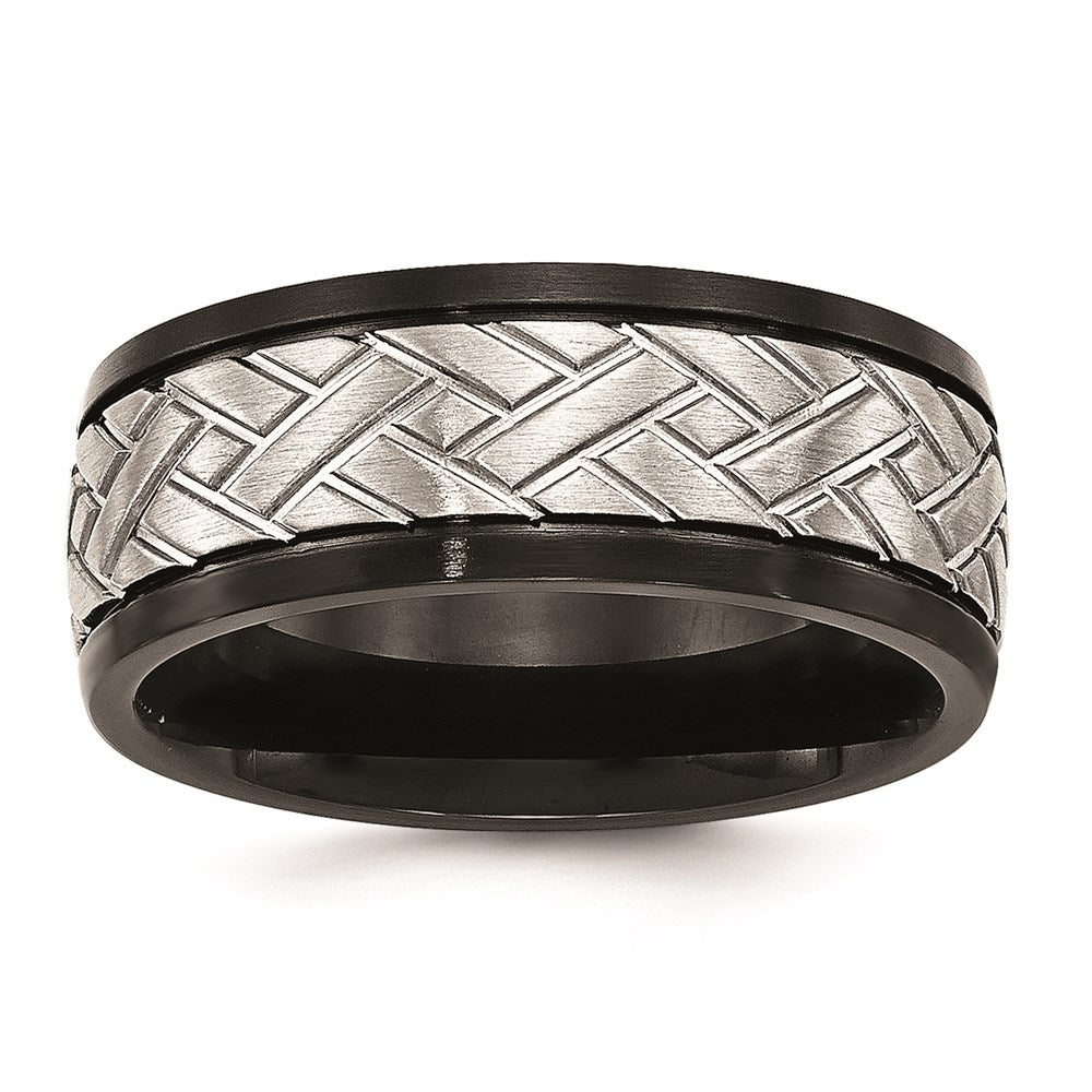 Unisex Fashion Jewelry, Chisel Brand Stainless Steel Brushed Black IP Grooved Ring