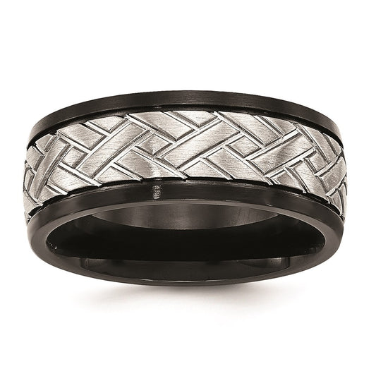 Unisex Fashion Jewelry, Chisel Brand Stainless Steel Brushed Black IP Grooved Ring