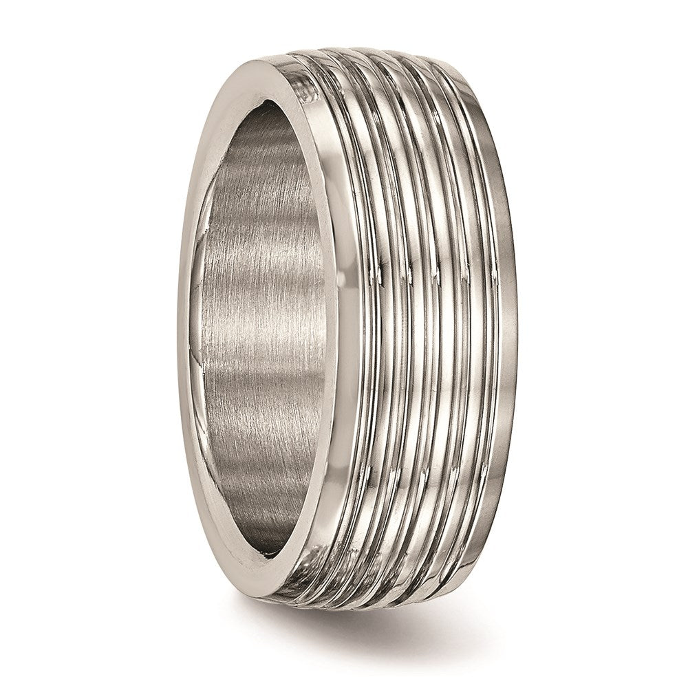 Unisex Fashion Jewelry, Chisel Brand Stainless Steel Polished Grooved Ring