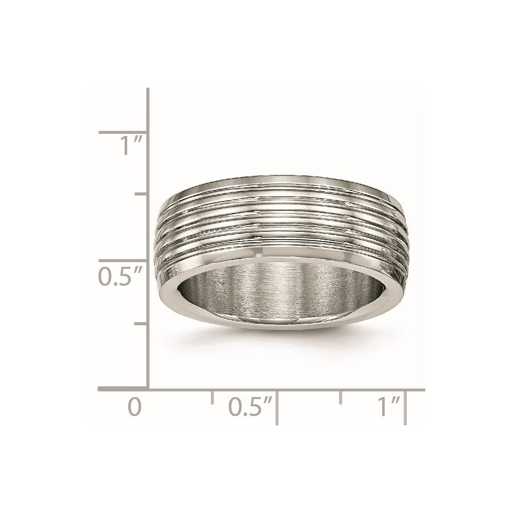 Unisex Fashion Jewelry, Chisel Brand Stainless Steel Polished Grooved Ring