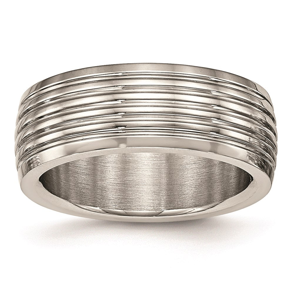 Unisex Fashion Jewelry, Chisel Brand Stainless Steel Polished Grooved Ring