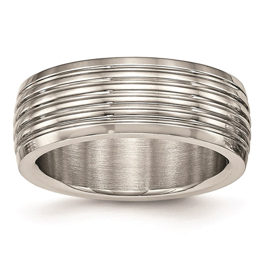 Unisex Fashion Jewelry, Chisel Brand Stainless Steel Polished Grooved Ring