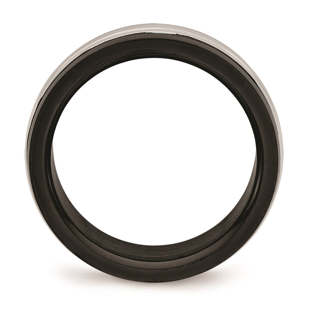Unisex Fashion Jewelry, Chisel Brand Stainless Steel Polished Black IP Grooved Ring