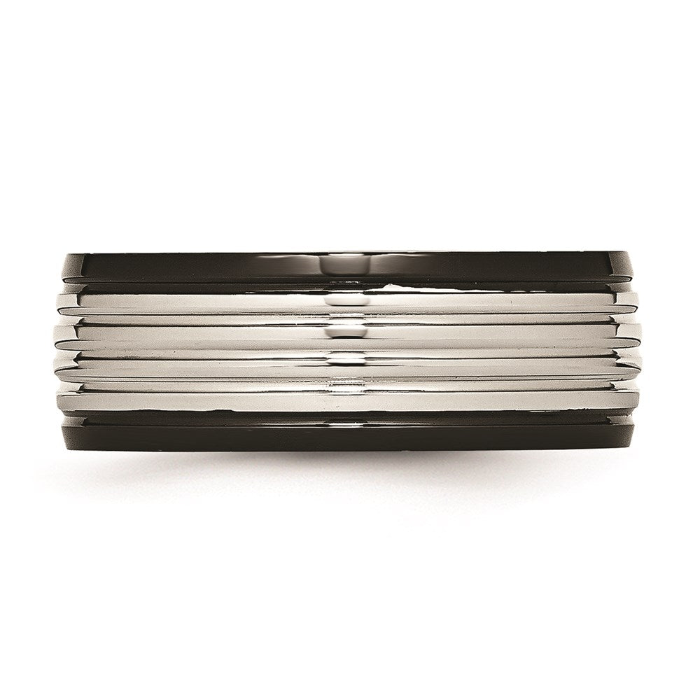 Unisex Fashion Jewelry, Chisel Brand Stainless Steel Polished Black IP Grooved Ring