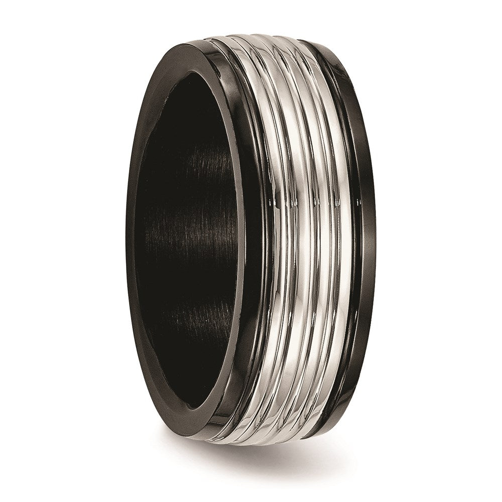 Unisex Fashion Jewelry, Chisel Brand Stainless Steel Polished Black IP Grooved Ring