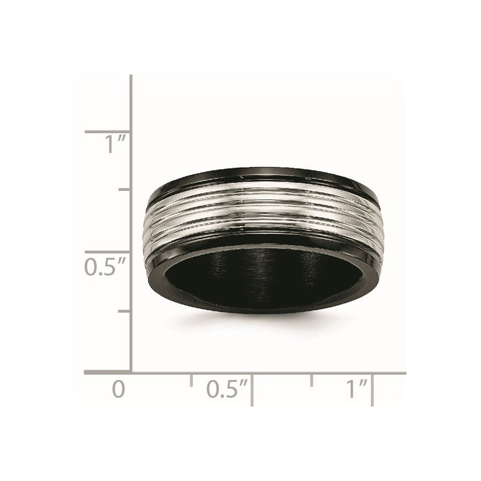 Unisex Fashion Jewelry, Chisel Brand Stainless Steel Polished Black IP Grooved Ring