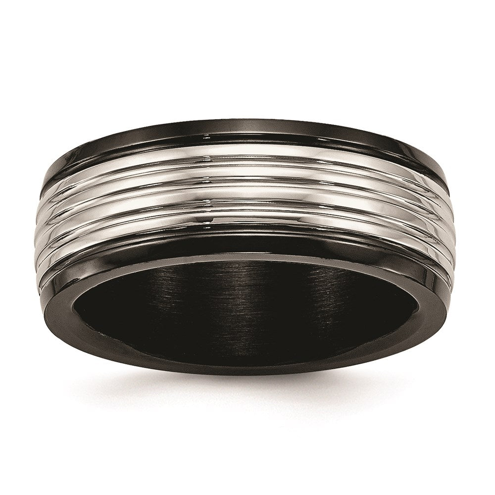 Unisex Fashion Jewelry, Chisel Brand Stainless Steel Polished Black IP Grooved Ring