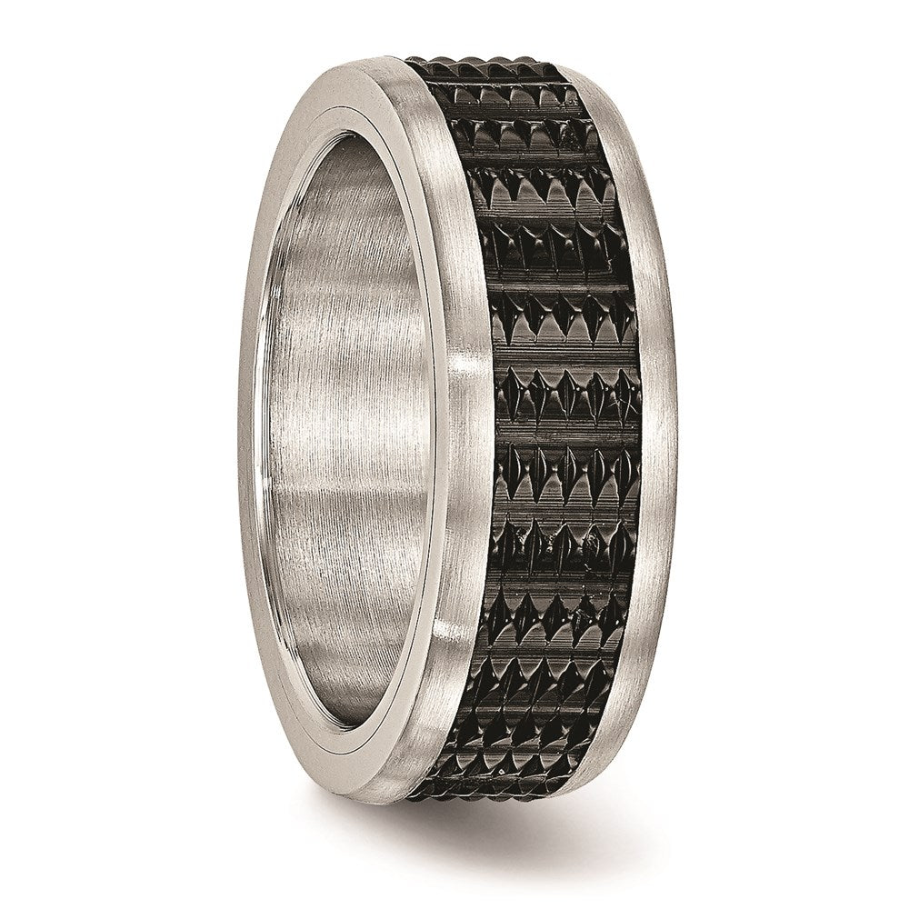 Unisex Fashion Jewelry, Chisel Brand Stainless Steel Brushed/Polished Black IP Textured Ring