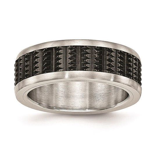 Unisex Fashion Jewelry, Chisel Brand Stainless Steel Brushed/Polished Black IP Textured Ring