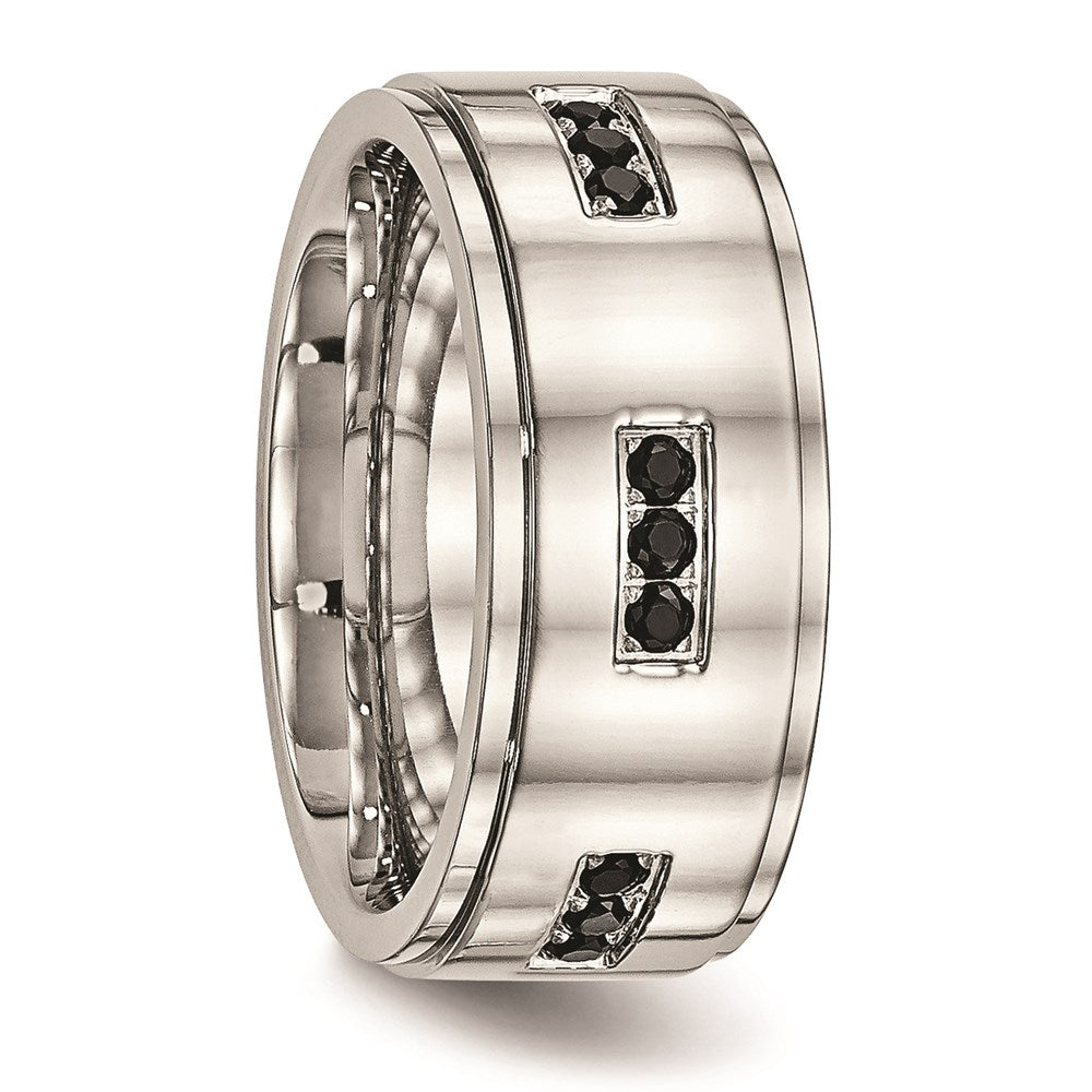 Unisex Fashion Jewelry, Chisel Brand Stainless Steel Polished Ridged Edged Black CZ Ring