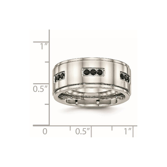 Unisex Fashion Jewelry, Chisel Brand Stainless Steel Polished Ridged Edged Black CZ Ring