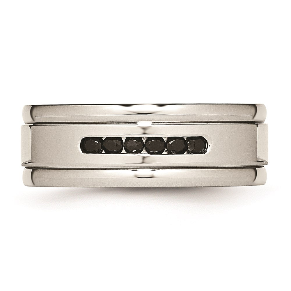 Unisex Fashion Jewelry, Chisel Brand Stainless Steel Polished Grooved Black CZ Ring