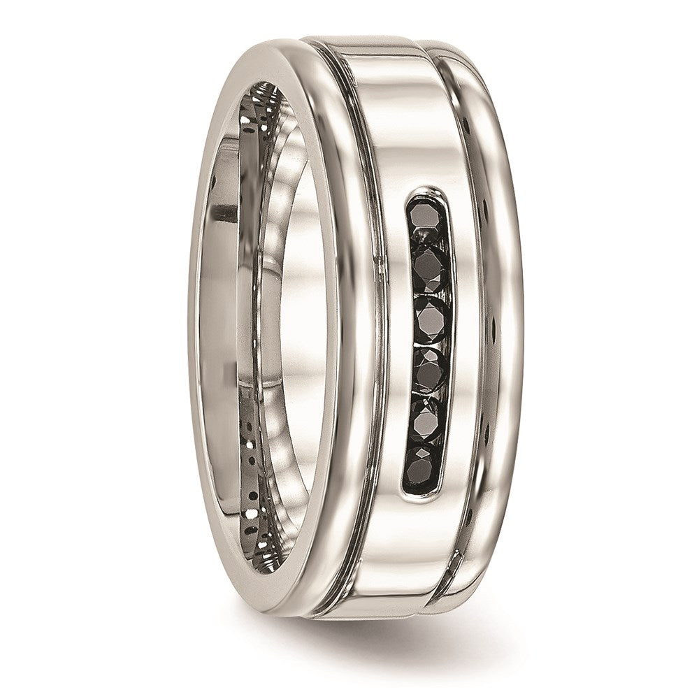 Unisex Fashion Jewelry, Chisel Brand Stainless Steel Polished Grooved Black CZ Ring
