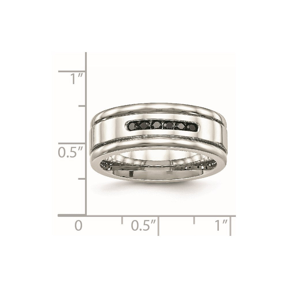 Unisex Fashion Jewelry, Chisel Brand Stainless Steel Polished Grooved Black CZ Ring