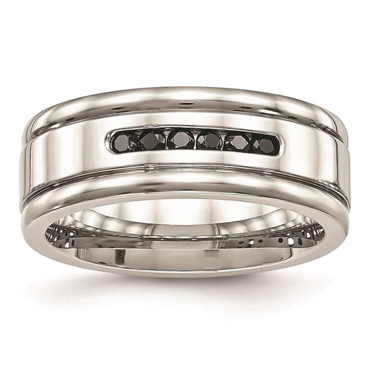 Unisex Fashion Jewelry, Chisel Brand Stainless Steel Polished Grooved Black CZ Ring