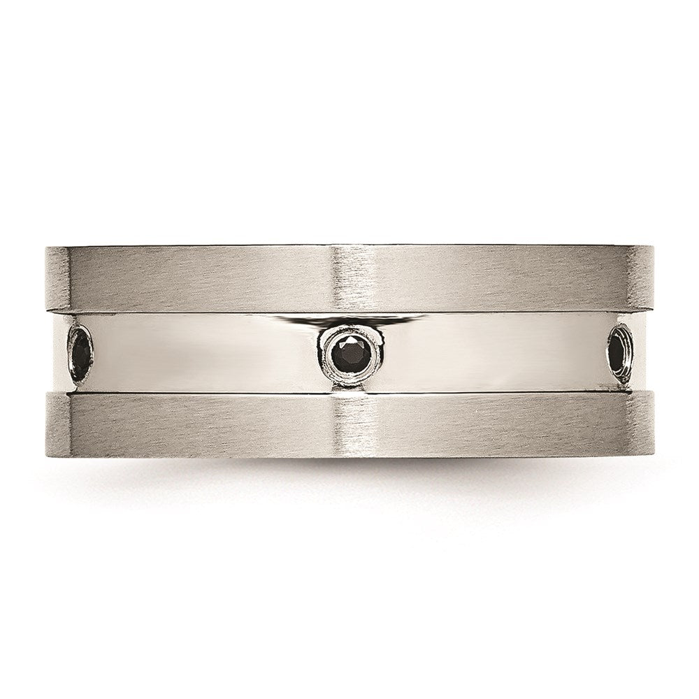 Unisex Fashion Jewelry, Chisel Brand Stainless Steel Brushed/Polished Black CZ Ring