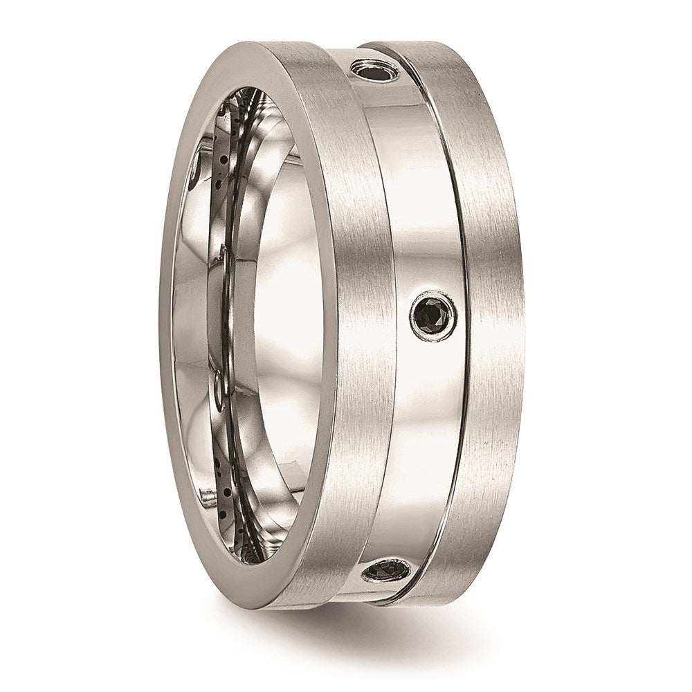 Unisex Fashion Jewelry, Chisel Brand Stainless Steel Brushed/Polished Black CZ Ring