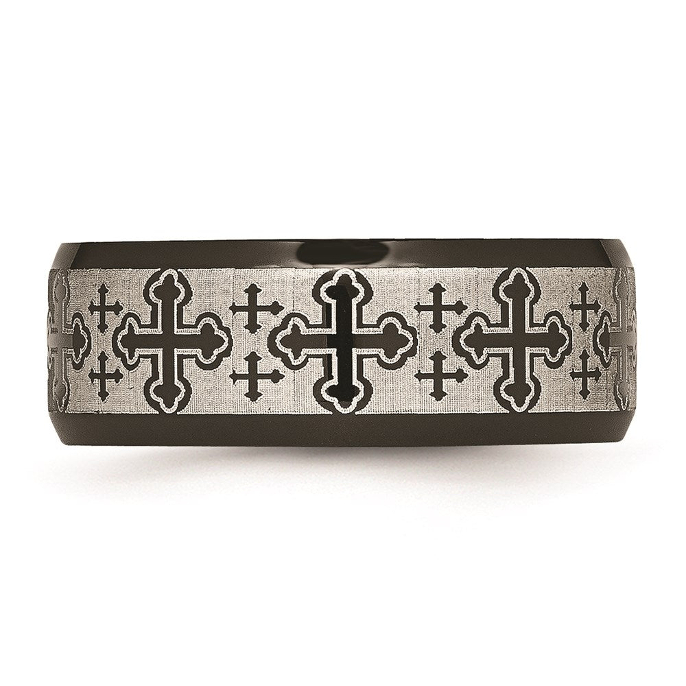 Unisex Fashion Jewelry, Chisel Brand Stainless Steel Brushed/Polished Black IP Laser Etched Pattern Ring