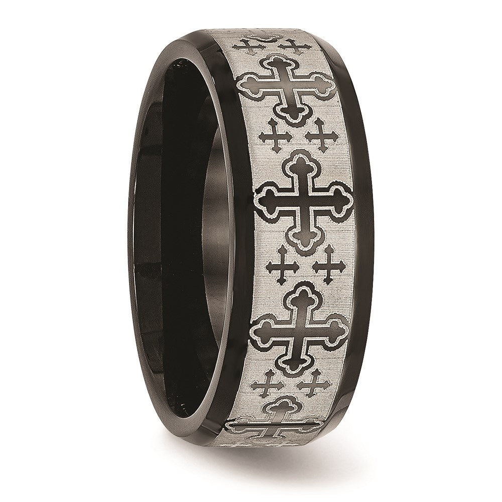 Unisex Fashion Jewelry, Chisel Brand Stainless Steel Brushed/Polished Black IP Laser Etched Pattern Ring