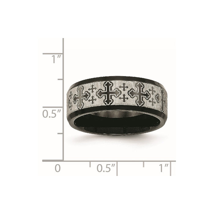 Unisex Fashion Jewelry, Chisel Brand Stainless Steel Brushed/Polished Black IP Laser Etched Pattern Ring